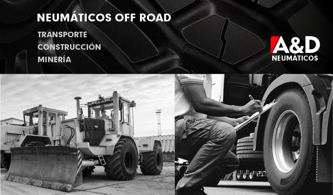 Cubiertas para máquinas viales, construcción, transporte, puertos y minería grúas, motoniveladoras, cargadoras, excavadoras, retroexcavadoras, izaje, transporte